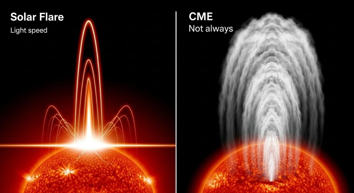 Comparison diagram of Solar Flares and Coronal Mass Ejections (CMEs)