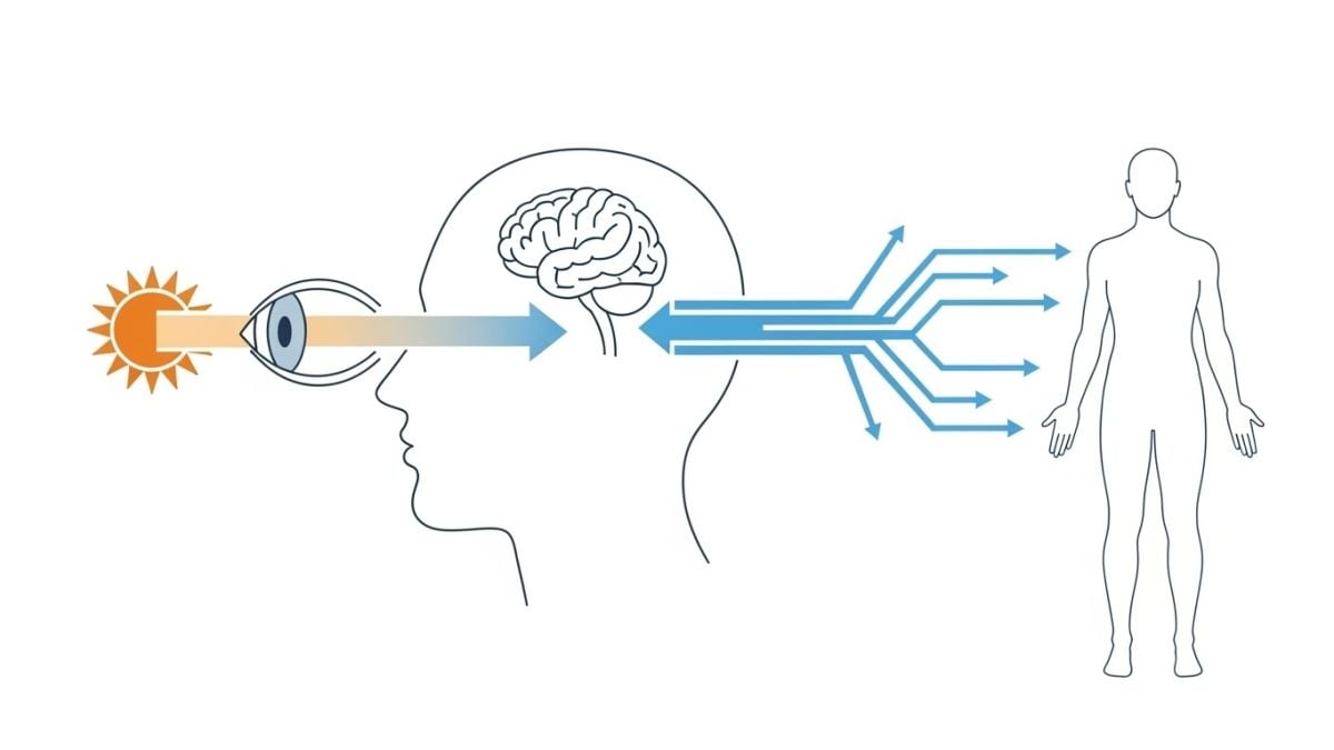 Flow of light affecting Eye -> Brain -> Body